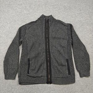 Daniel Hechter Sweater Mens Large Gray Full Zip Mock Neck Knit Jacket Pockets